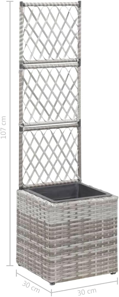 vidaXL Poly Rattan Trellis Raised Bed in Gray - Outdoor Garden Planter with Large Flower Box and 1 Removable Pot - Durable and Decorative