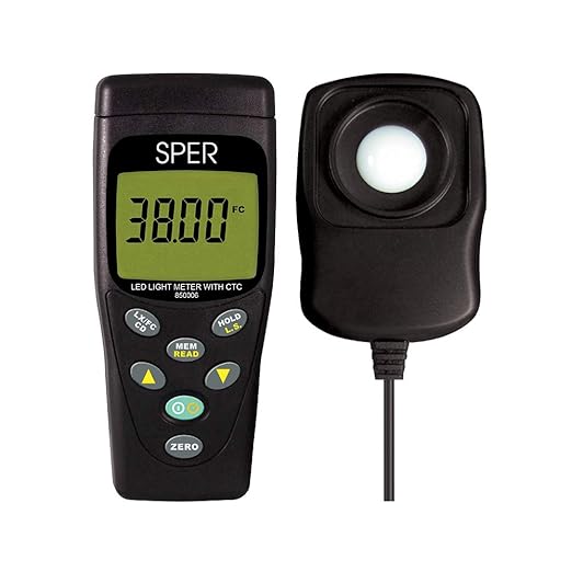 Sper Scientific LED Light Meter with Color Temperature Compensation 850006 - Accurate Lux & Foot Candle Readings for LED & Incandescent Lighting w/Adjustable Modes - 4 pc