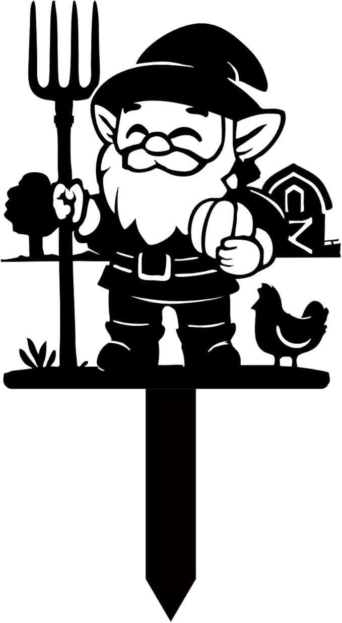 Magilab Personalized Iron Yard Stake - Christmas Cute Gnome Dwarves Decor, 8-Inch Black Metal Garden Sign for Outdoor (Style B)