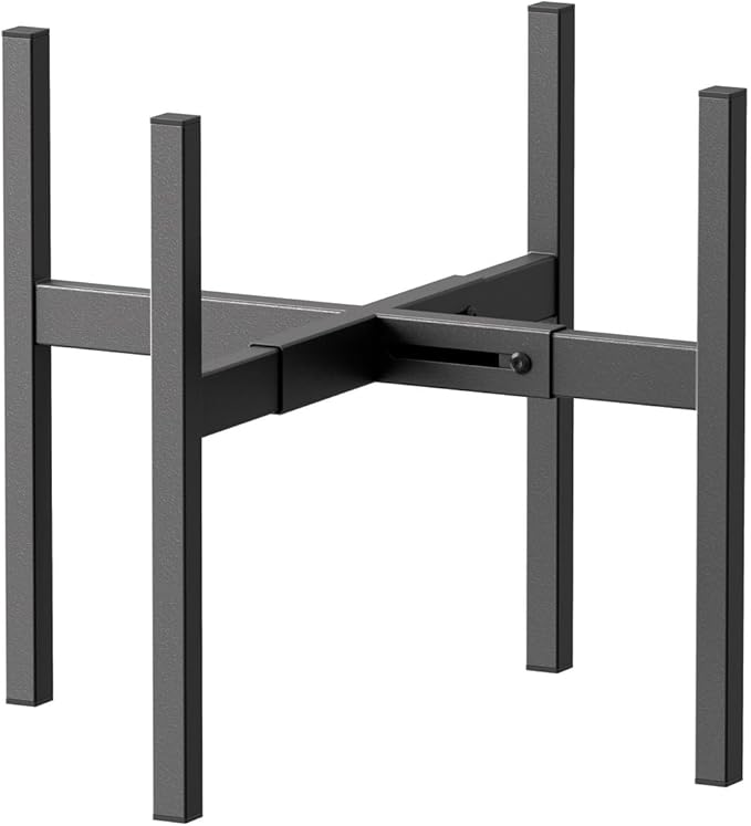 BSTMAI Metal Plant Stand, Adjustable Size Fits 10 12 13 14 15 16 Inches Large Planter Pot,Mid Century Expandable Plant Holder Indoor Outdoor Corner (HeavyBlack, Fits all pots between 8" and 16")