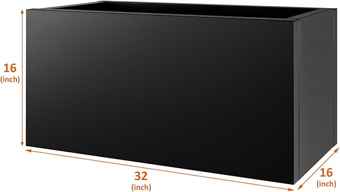Meyoppm Metal Planter Box 32"x16"x16", Rectangular Steel Planter Box Frost Proof Rust Resistant Indoor&Outdoor, Heavy Duty Steel Planter for Commercial and Residential Use