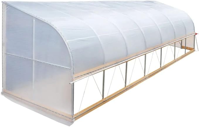 10x30ft Lean-to Grow Frame 6mil EVA Transparent Film Cover Corrosion-Free Steel Body with Manual Roll-Up Side 6ft High Wall Cold-Resistant Growing Unit
