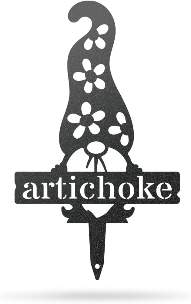 RealSteel Brand, Gnome Plant Markers for Outdoors, Garden Labels Metal Stake, Plant Tags, Garden Sign for Vegetables, Outdoor Decorations, Yard and Gardening Gift - Artichoke