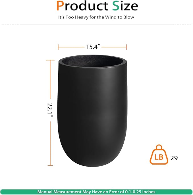 Heyzier Concrete Planter Outdoor Indoor, Large Tall Cement Plant Pots for Trees Flowers (Black, 22 inch)