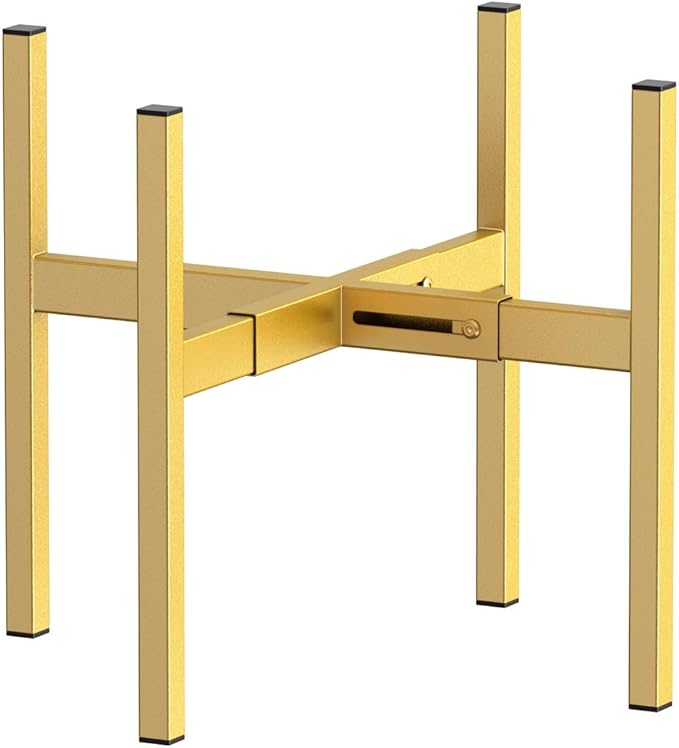 BSTMAI Metal Plant Stand, Adjustable Size Fits 10 12 13 14 15 16 Inches Large Planter Pot,Mid Century Expandable Plant Holder Indoor Outdoor Corner (HeavyGold, Fits all pots between 8" and 16")