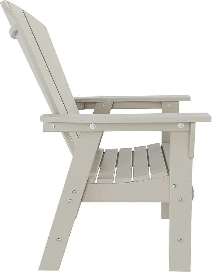 WestinTrends Malibu 7 Piece Adirondack Outdoor Dining Set, All Weather Poly Lumber Patio Table and Chairs Furniture Set, 71" Trestle Dining Table and 6 Adirondack Dining Chair, Sand