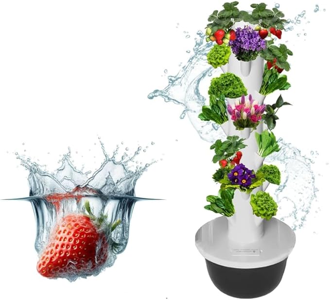 GRETEGO G&GO Hydroponics Growing System Kit, Aero Gardening System, Hydroponic Tower|28 Net Pots for Tomato, Green Salad, Strawberry Tower in Your Indoor Vegetable Garden