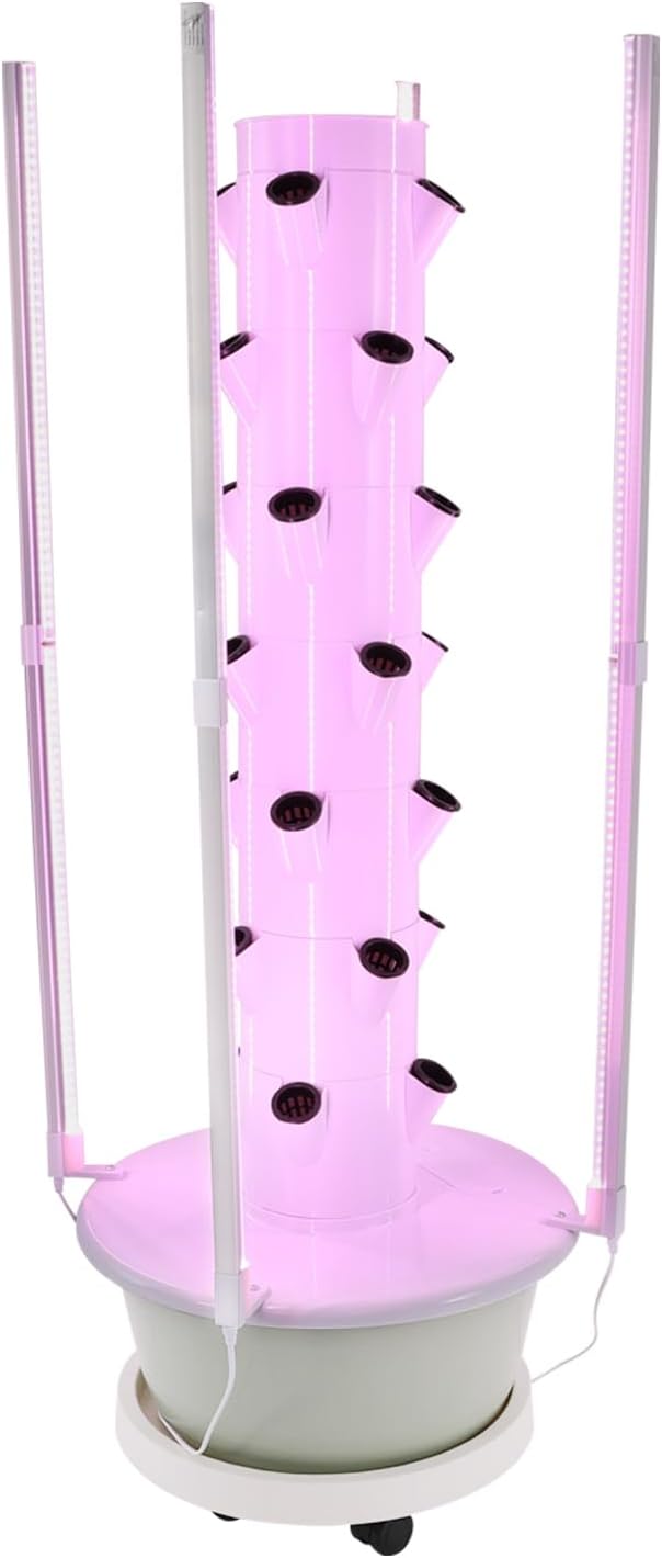 Hydroponic Growing System with LED Grow Lights, 28 Pods 7 Tiers Vertical Hydroponic Tower, Home Hydroponic Garden with Water Pump, Timer, Plants Germination Kit for Herbs, Fruits, Vegetables