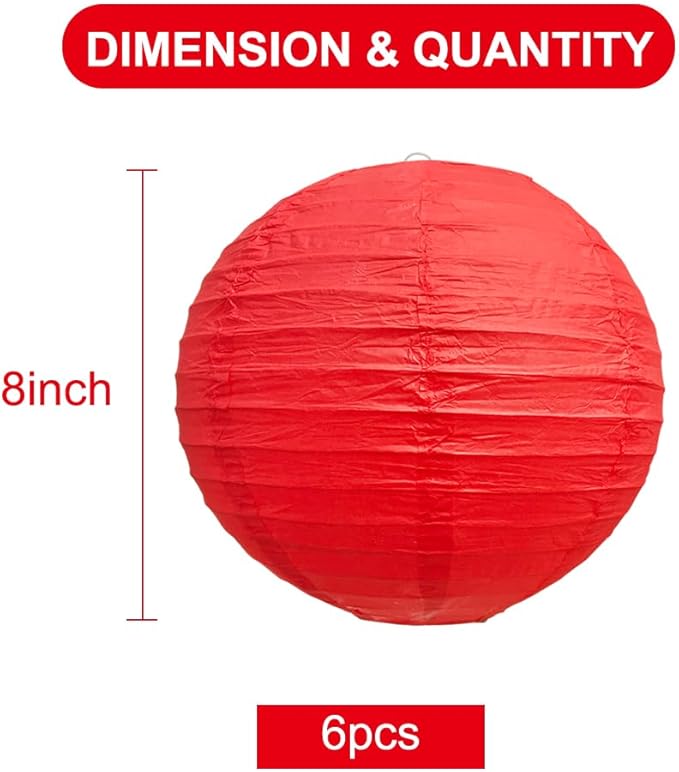 BEISHIDA 8-Inch Red Round Paper Lanterns Decorative Hanging Asia Chinese Japanese Paper Lanterns Lamp for Valentine's Day Anniversary Birthday Wedding Baby Shower Christmas Party Decoration(6 Packs)