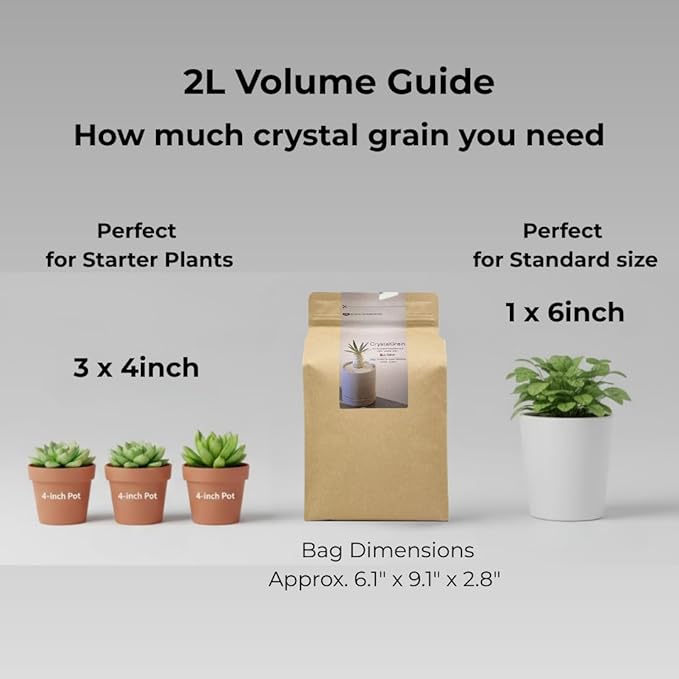 Crystal Grain Cactus & Succulent Soil Mix, Coarse Grain for Maximum Drainage, 100% Inorganic & Odorless, Visible Watering Indicator, Patented Japanese Tech, Resealable Bag, L2(Fits One 6-inch Pot)