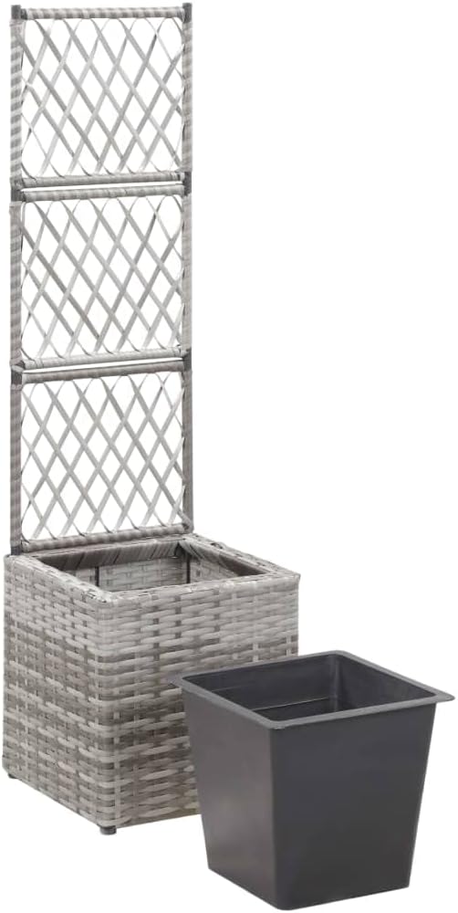 vidaXL Poly Rattan Trellis Raised Bed in Gray - Outdoor Garden Planter with Large Flower Box and 1 Removable Pot - Durable and Decorative