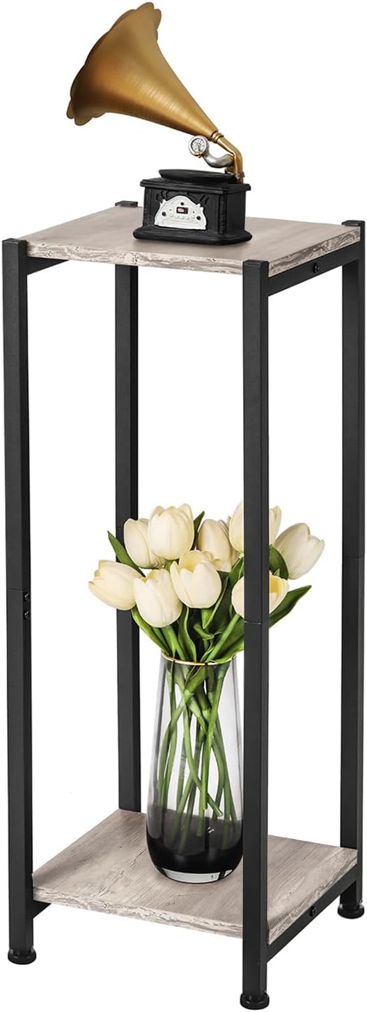 Dipion Tall Plant Stand Indoor,31 Inch Plant Stands,2 Tier Metal Plant Stand with Heavy Duty Wood,Greige and Black