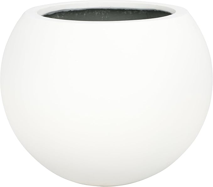 SAFAVIEH Outdoor Patio Furniture Kenslia White Concrete Ficonstone Round Planter Pot (Fully Assembled)
