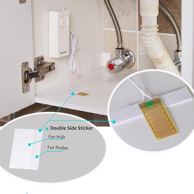 Topvico Water Alarm Leak Detector Moisture Sensor for Basements Sump Pump Dishwasher RV Water Heater Pan High Flood Alert, 120dB Work Alone, Battery Operated, 5 Packs