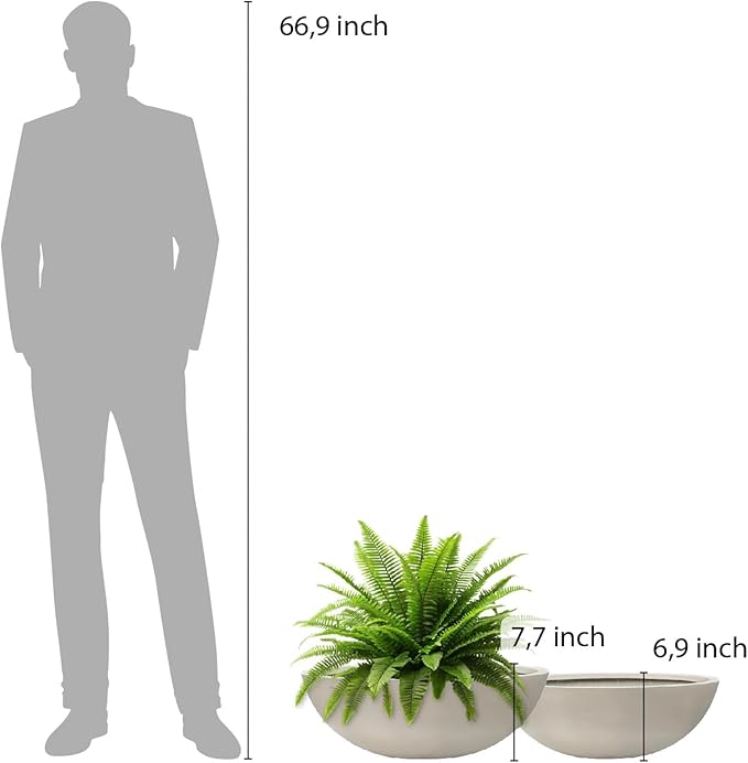 KUTE NEST 7.7" H x 22" D Round Bowl Fiberstone Planter for Succulent and Lotus with Drainage Hole, Smooth Finishes, Weather Resistant, Included 2 Extra Coco Mats (Taupe, 19.9" Pot Opening)