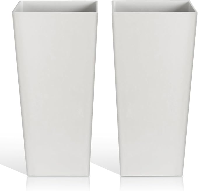 Heyzier Tall Planters for Outdoor Plants, Large Resin Flower Pots for Garden, Front Porch, Patio, Indoor - Set of 2 (White, 32 inch - 2 Pack)