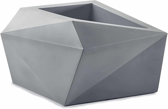 Crescent Garden Modern Geometric Planter, Contemporary Plant Pot, Unique Indoor/Outdoor Pot with Drain Hole, Origami 23'' (Ash)