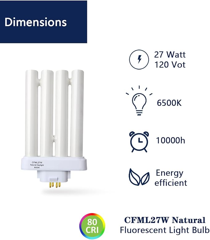 Valoisa CFML27VLX Replacement Fluorescent Light Bulb, Natural Daylight Spectrum 6500K,Compatible for CFML27VLX,1Pack