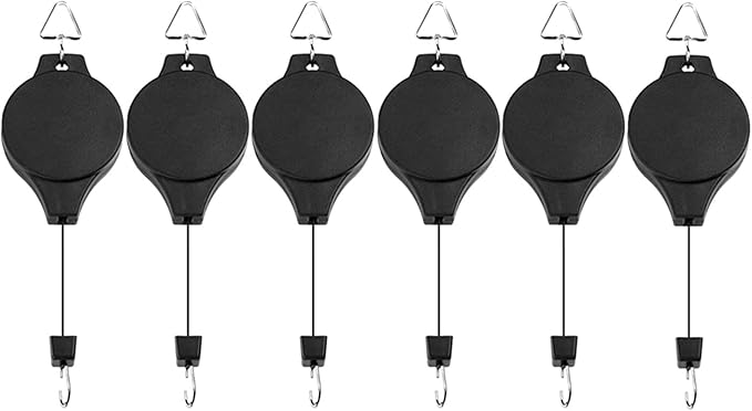 Lythor Pack Plant Hook Pulley, Retractable Plant Hanger Easy Reach Hanging Flower Basket for Garden Baskets Pots and Birds Feeder Hang High up and Pull Down to Water Or Feed (Black 6Pack)