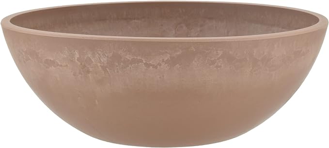 PSW Pot Collection M25TP 10-inch Plastic/Stone/Wood Composite Low Bowl Planter – No Drainage Hole (Drillable), Shallow Indoor/Outer Pot for Succulents, Bonsai, Fairy Gardens, Herbs, Taupe