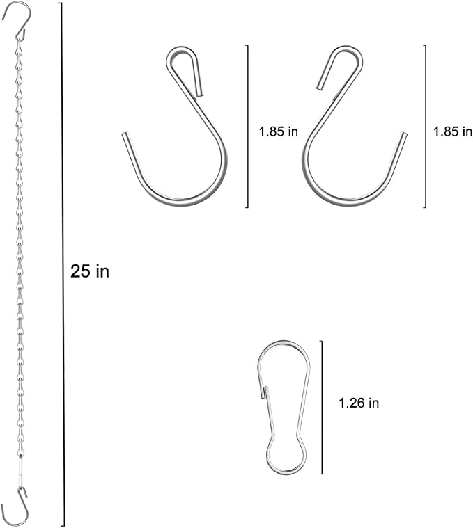 Adjustable Hanging Chain with Hooks, 25 Inch, 10pcs Silver Heavy Duty for Hanging Grow Lights, Christmas Wreath, Neon Sign, Indoor Plants, Bird Feeders