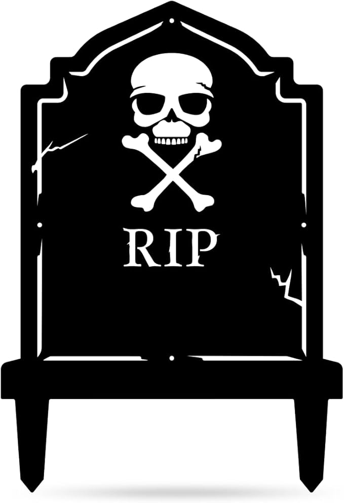 RealSteel Halloween Tombstone Monogram Decoration - Graveyard Skull Décor - Fall Yard Metal Stakes Display - Skeleton Front Garden Sign - Scary Customized Monogram - Spooky Horror Art