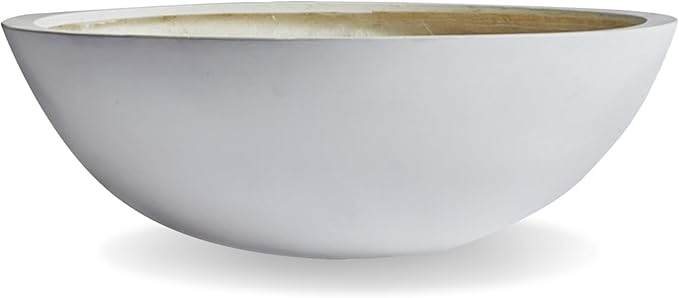 KUTE NEST 6.9" H x 19.7" D Round Bowl Fiberstone Planter for Succulent and Lotus with Drainage Hole, Smooth Finishes, Weather Resistant, Included 2 Extra Coco Mats (White, 17.9" Pot Opening)