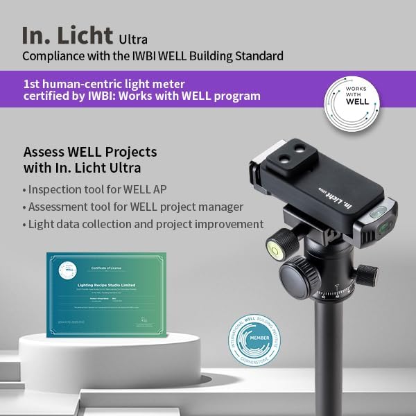 In.Licht Ultra Well Certified Human-Centric Handheld Health Light Meter – Measures EML, CS, CCT, LUX, CRI, Rf & Rg, Flicker Index | Lightweight Lux Meter & Spectrometer for Light Designers (Black)