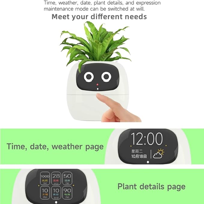 Smart Pet Planter, Smart Plant Pot, With Artificial Intelligence, Time Weather Display, And Multiple Expressions Animation,Lovely Plant Companion, For Desktop Decoration, Gifts,Plant-Free (Pink)