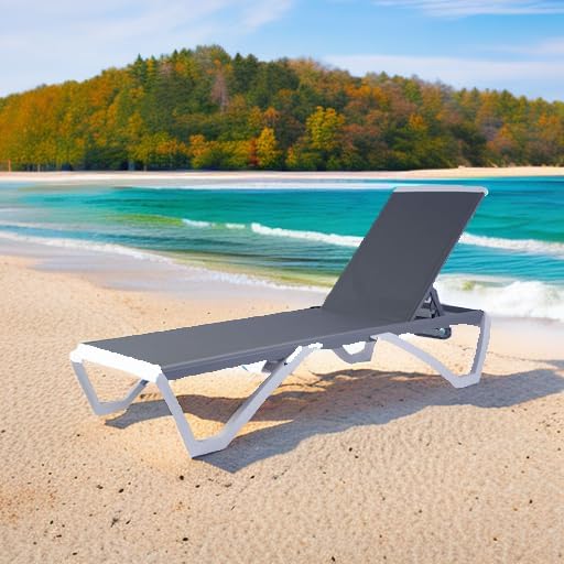 Kozyard Outdoor Chaise Lounge Chair, Full Flat Adjustable Patio Lounger with Aluminum Frame & Resin Legs, Textilene Fabric for Poolside, Backyard & Beach (Gray)