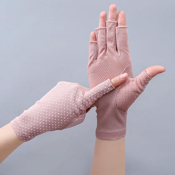 INOGIH Women Sunblock-Fingerless Gloves UV-Sun-Protection Driving Non-Slip Outdoor Gloves for Women Girls