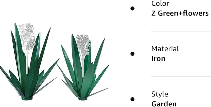 Metal Agave Plant Garden Art, 2 Pack Tequila Rustic Sculpture, Rustic Metal Agave Plants for Yard Stakes, Garden Figurines, Outdoor Patio (2 PCS White Flowers)