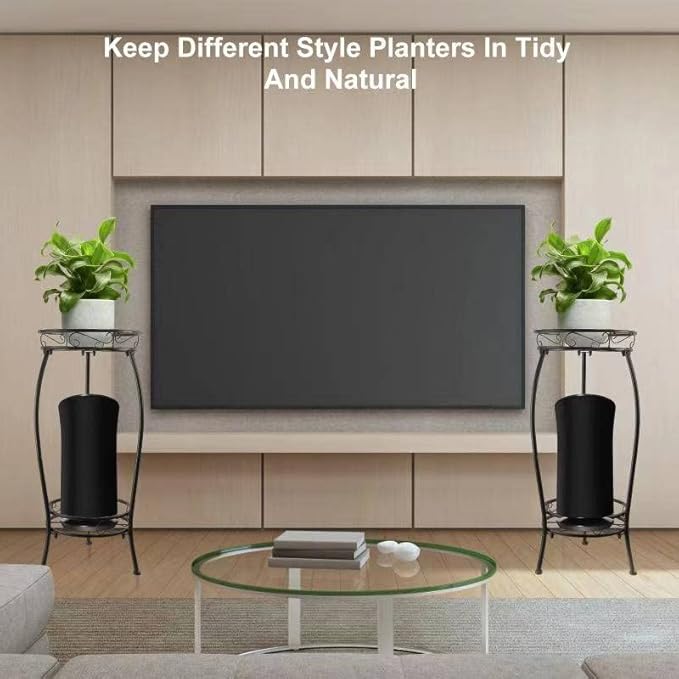 Tall Plant Stand Indoor Outdoor, 2Tier Metal Potted Flower Pot Stand, Heavy Duty Iron Planter Shelves Rack Anti-rust, 27" (Black)
