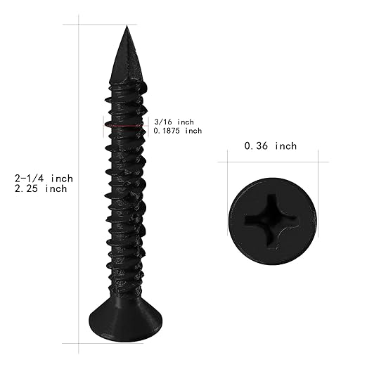 WenSilon(30 PCS) 3/16" x2-1/4 Black Concrete Screw Anchor Black Flat Head for Anchoring to Masonry, Block or Brick Stucco