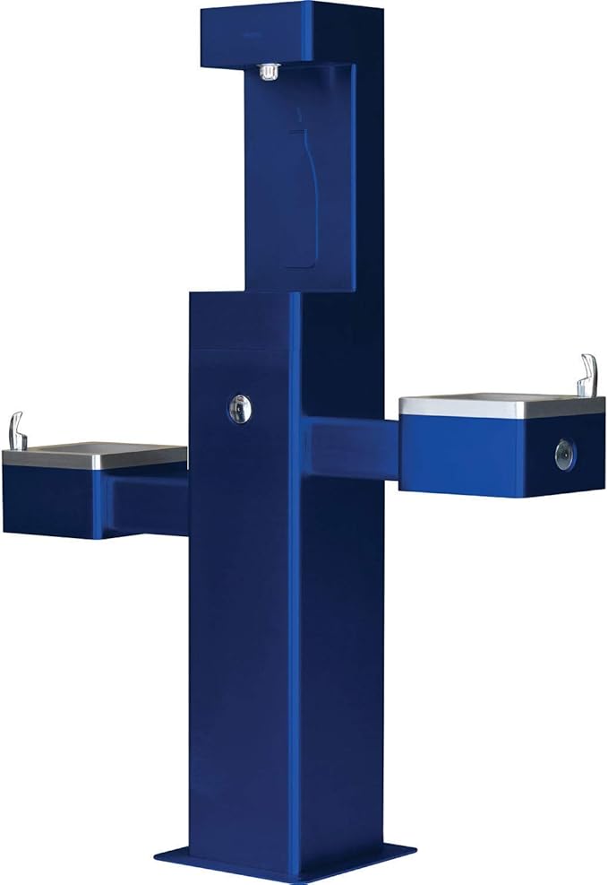Global Industrial Outdoor Bottle Filling Station & Bi-Level Drinking Fountain, Blue Powder Coat
