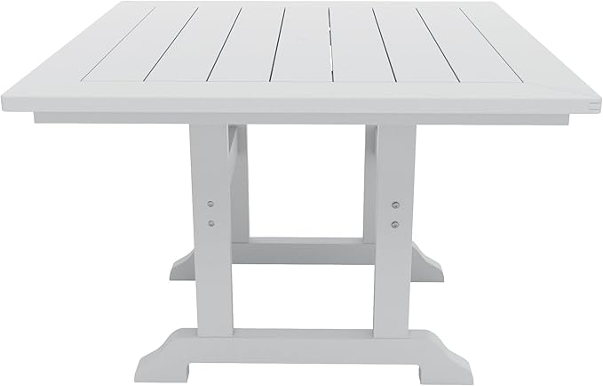 WestinTrends Malibu 5 Piece Adirondack Outdoor Dining Set, All Weather Poly Lumber Patio Table and Chairs Furniture Set, 43" Trestle Square Dining Table and 4 Adirondack Dining Chair, White