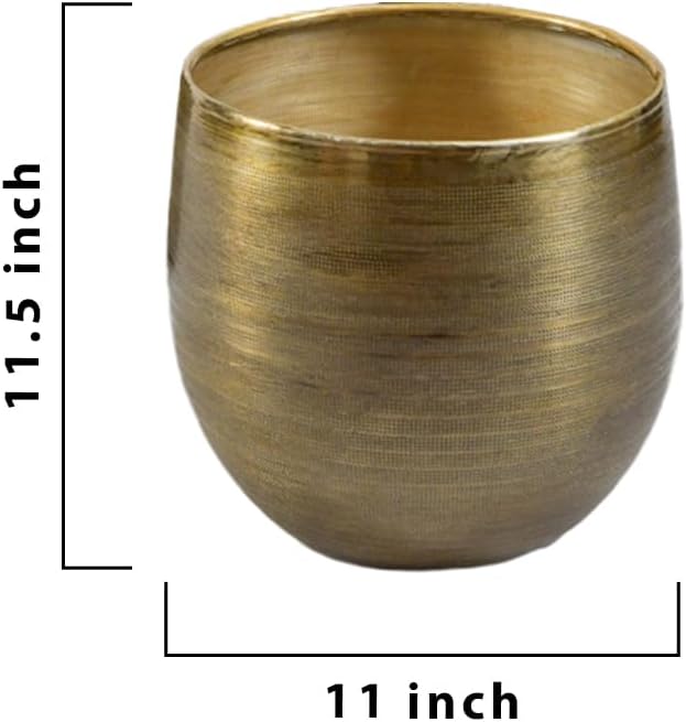 Serene Spaces Living Brass-Toned Aluminum Cachepot Planter, Handcrafted in India, Wedding, Home & Office Decor, Vintage Planter for Indoor Plants, Table Centerpieces, 11" Diameter & 11.5" Tall