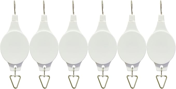 Lythor Pack Plant Hook Pulley, Retractable Plant Hanger Easy Reach Hanging Flower Basket for Garden Baskets Pots and Birds Feeder Hang High up and Pull Down to Water Or Feed (White 6Pack)
