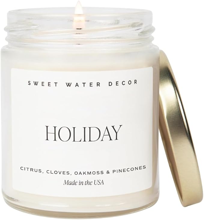 Sweet Water Decor Holiday Candle | Cloves, Pine, and Sandalwood Festive Christmas Winter Scented Soy Candles for Home | 9oz Clear Jar, 40 Hour Burn Time, Made in The USA
