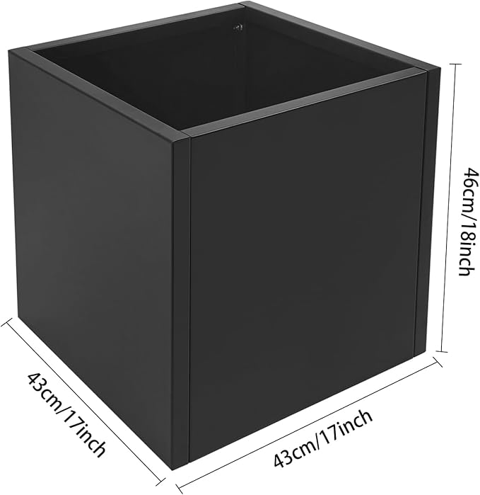 Steel Planter Box Metal Square Indoor Outdoor Planter Box for Outdoor Plants Large Planters Cube Heavy Duty Flower Pot Commercial Residential for Home Garden Deck Porch Patio (Black, 17 x 17 x 18 in)