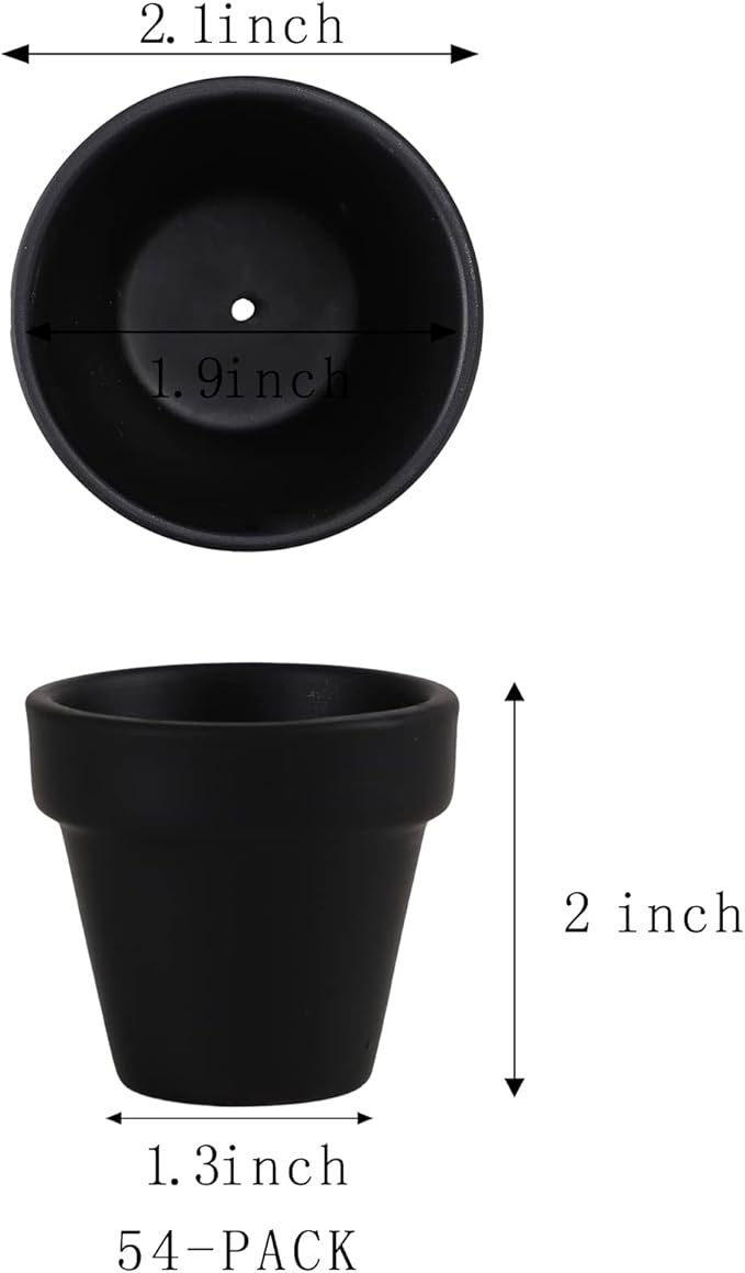 Fcacti 54 Pcs Small Mini Black Clay Pots 2.1'' Terracotta Pot Clay Ceramic Pottery Planter Cactus Flower Pots Succulent Nursery Pots- Great for Window Boxes, Cactus, Plants, Crafts, Wedding Favors