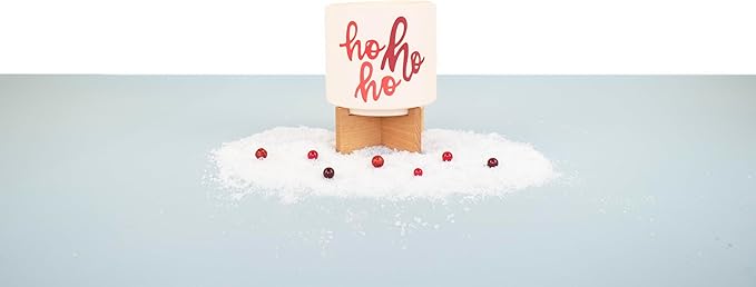 Ceramic Holiday Planter Pot, Ho Ho Ho Design, Creme & Red, Holds 4" House Plant or Succulent, Festive Winter Christmas Home Décor with Wood Stand