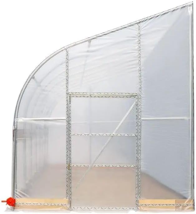 10x30ft Lean-to Grow Frame 6mil EVA Transparent Film Cover Corrosion-Free Steel Body with Manual Roll-Up Side 6ft High Wall Cold-Resistant Growing Unit