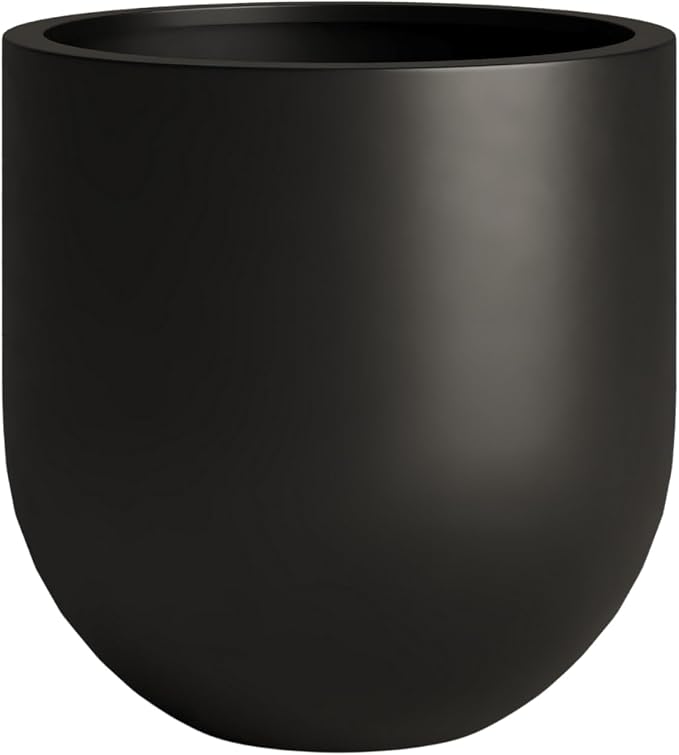 DTY Signature Mount Antero 15.7''D x 15.7''H Modern Indoor Outdoor Fiberstone Bullet Shaped Planter, Durable Round Garden Pot, Weather Resistant, Drainage Hole & Rubber Plug - Medium, Black