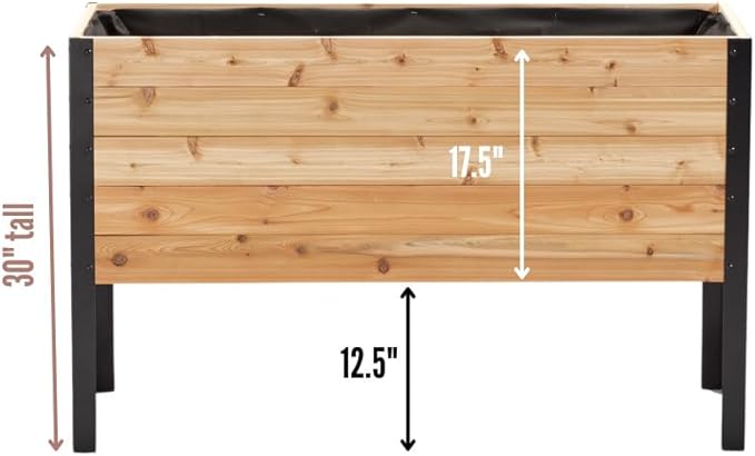 EARTH ELEVATED 100% Canadian Cedar Wood Elevated Garden Bed for Gardening - Planter Pot to Grow Herbs Flowers, and Vegetables at Home Indoor and Outdoor Patio Balcony Deck - 18” x 48” x 30”