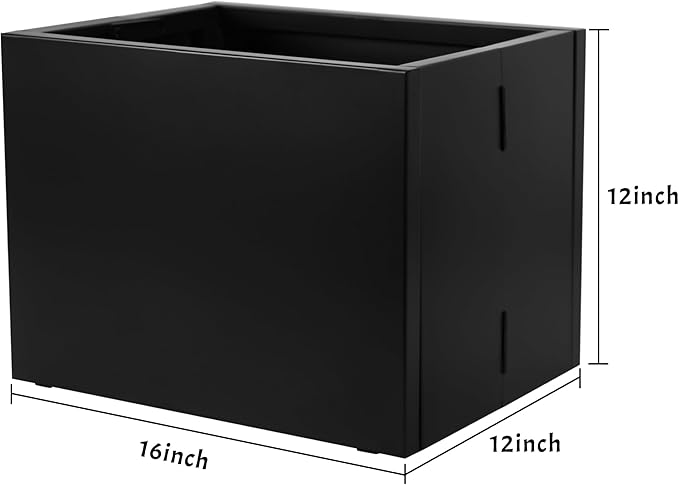 TISUWING Galvanized Steel Rectangular Planter, 16"x 12"x 12" Small Planters for Outdoor Plants, Black Outdoor Planter with Drainage Holes