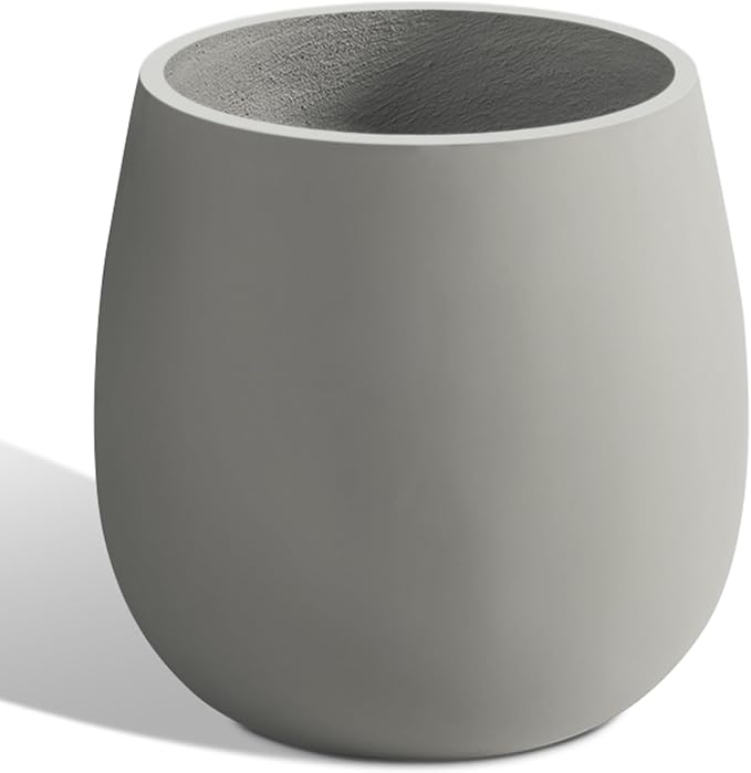 Heyzier Oval Concrete Planters for Outdoor Plants, Large Tall Cement Flower Pots Indoor for Garden, Front Porch, Patio (Gray)