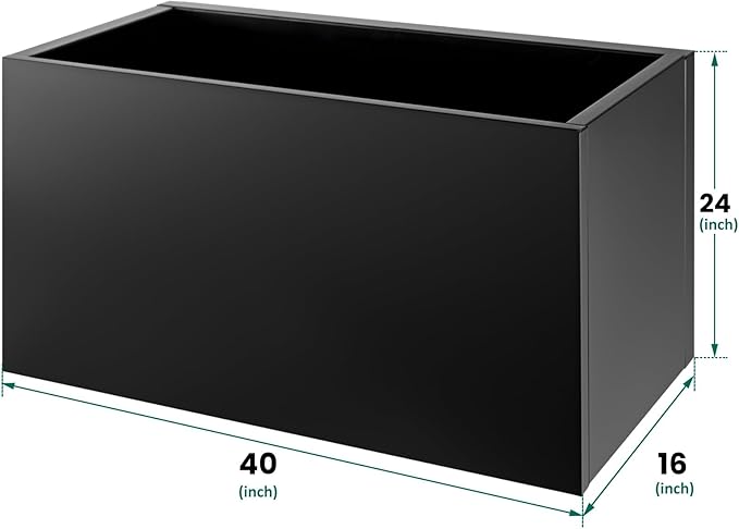 Meyoppm Metal Planter Box 40"x16"x24", Rectangular Steel Planter Box Frost Proof Rust Resistant Indoor&Outdoor, Heavy Duty Steel Planters for Commercial and Residential Use, Black