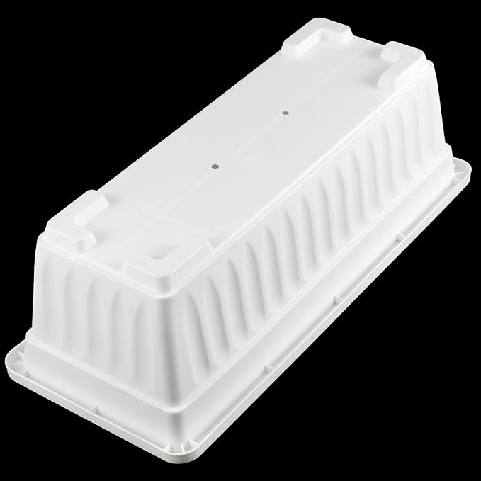 HAKZEON 6 Pack 17 Inches Plastic Flower Box Planters with Trays, Countryside Flower Window Boxes with 30 Plant Labels, White Rectangular Vegetable Planters for Windowsill, Porch, Balcony, Garden