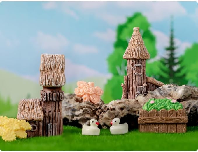 Haohaiblooms 4 Pieces Miniature Tree House Set - Vintage Fairy Garden Decor, DIY House Ornaments for Micro Landscape, Home Decoration, Accessories for Fairy Garden Supplies, Outdoor & Desktop Decor
